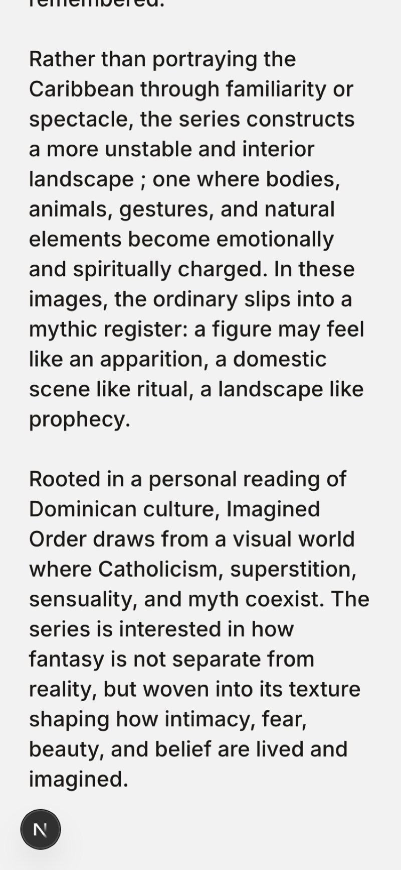 TPJ V2 essay page at phone width, photograph and prose in a single column